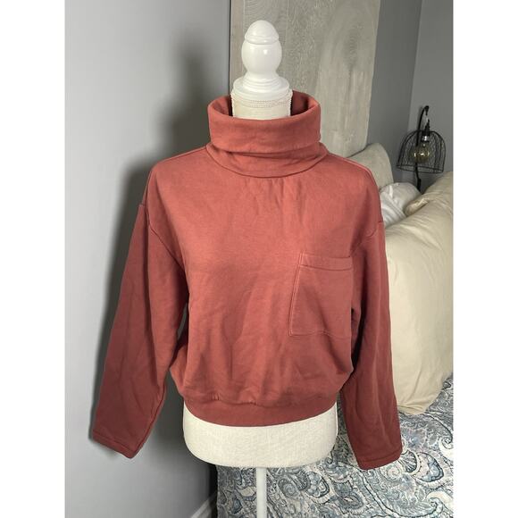 Frank & Oak Women’s Mock Neck Sweatshirt S Rust Brown Minimalist Cozy Fall - Picture 1 of 6